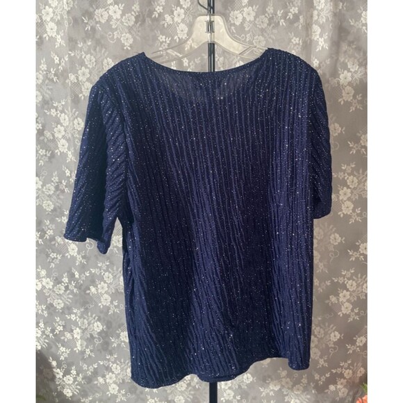 Vintage 80s Top 1980s Dark Blue Sparkle Retro New Wave Glam Cocktail Size Large - Picture 2 of 5
